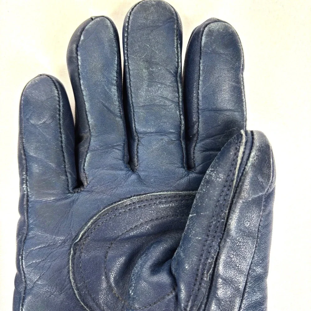Vintage Snow Winter Gloves Japan Leather Blue Yellow Womens Sz S - Picture 3 of 7
